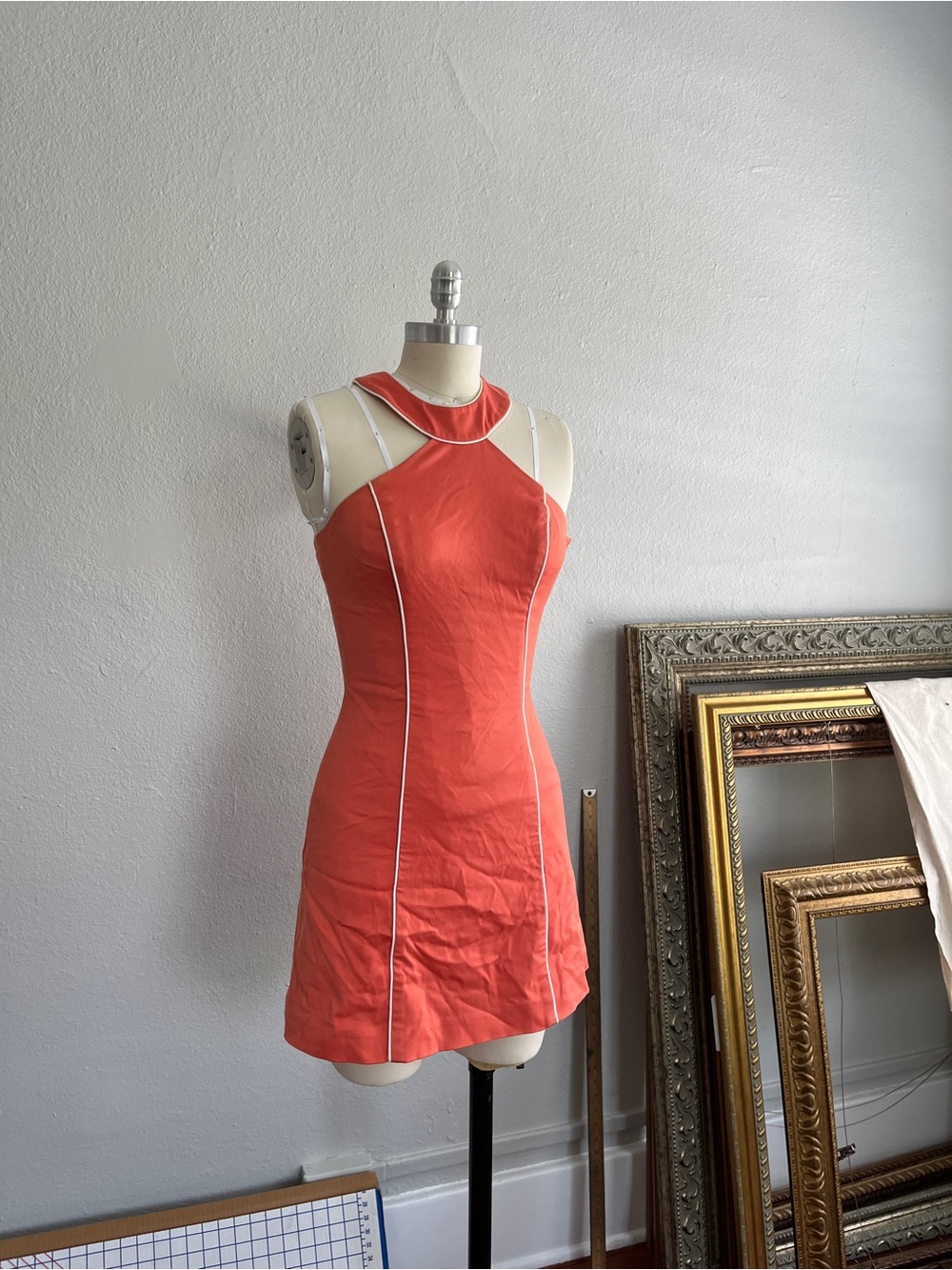 bebe Coral Mini Dress with White Piping